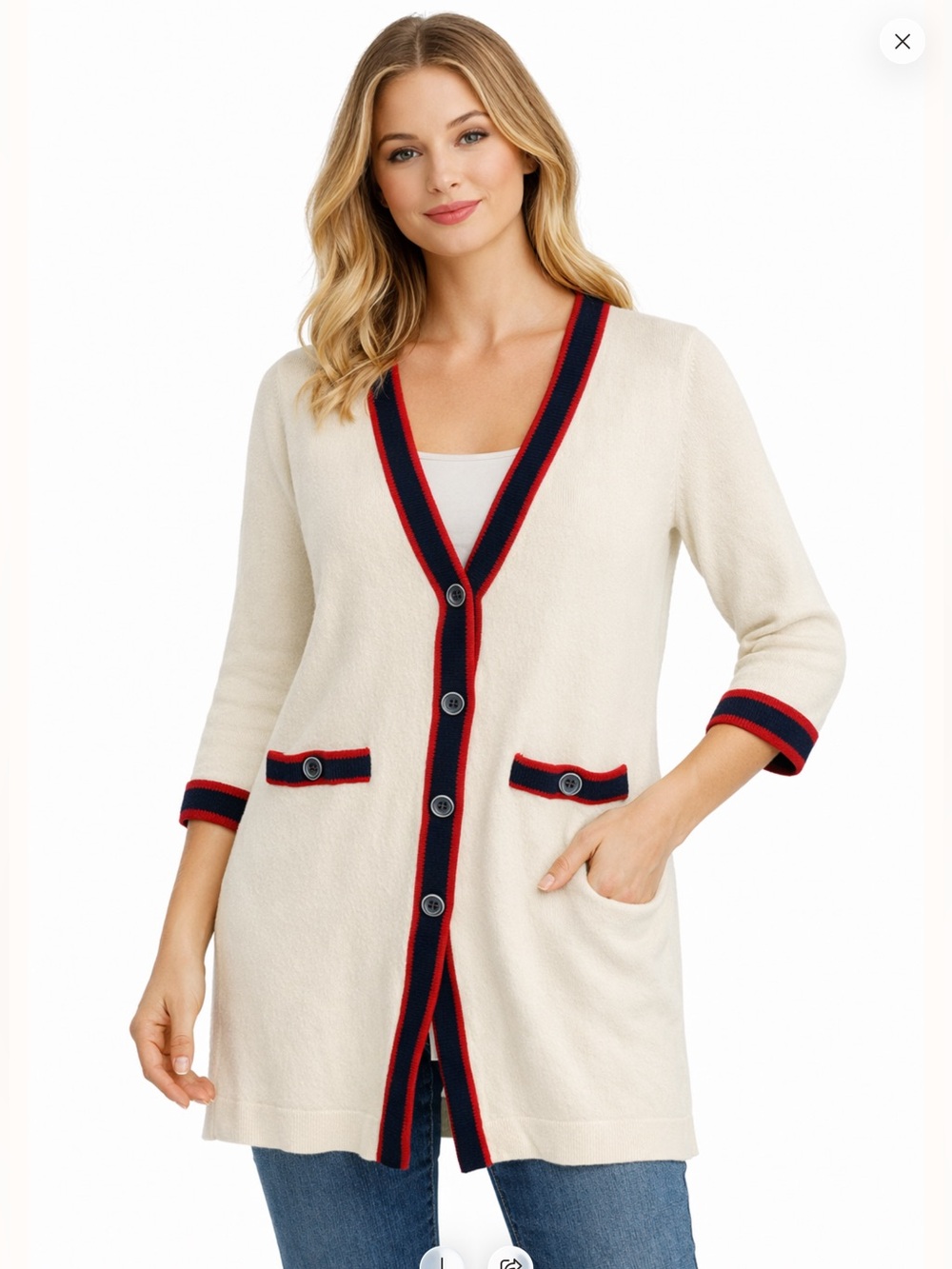 ❤️ Talbots 100% Merino Wool 3/4 Sleeve Cream Cardigan Sweater XS/S Preppy Chic